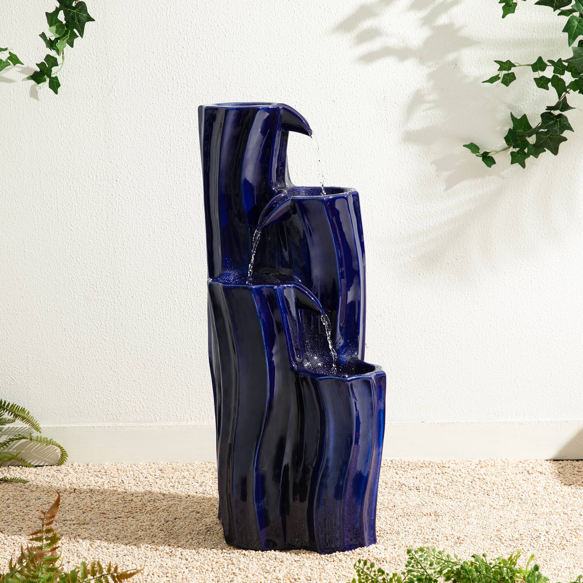 Glitzhome® 29.5" LED 4-Tier Wavy Textured Outdoor Fountain